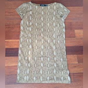 Lauren Ralph Lauren Olive-Tan Snake Print Shift Dress Size Large